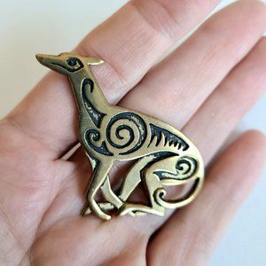 Bronze handmade greyhound Celtic dog pendant. Signed by artist.